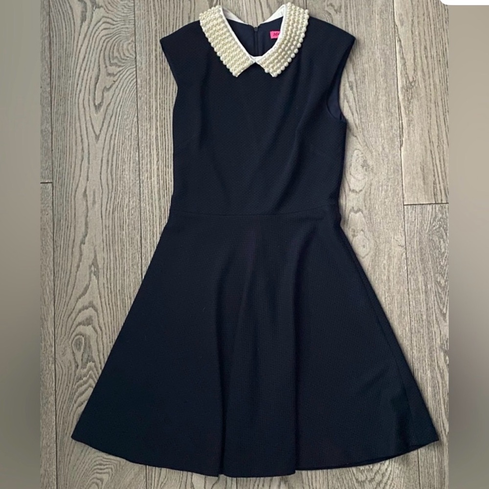 Betsey Johnson Black Sleeveless Fit-and-Flare Dress with Pearl Collar